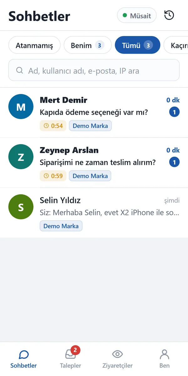 Layvchat Android uygulamasında açık bir sohbet